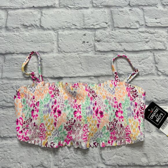 California Waves Floral Print Smocked Bandeau Juniors Bikini Top M NWT Multi - Picture 3 of 5